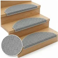 Floordirekt Stufenmatte Treppenmatte Monaco halbrund rutschhemmend schalldämmend antistatisch, Robuster Winkel mit Klebeband