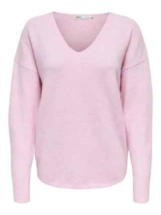 ONLY - ONLRICA L/S V-NECK PULLO KNT NOOS Pink-A-Boo - Gr. - L