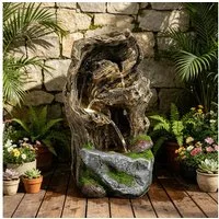 KOMFOTTEU Zimmerbrunnen Gartenbrunnen, mit Wasserfall, LED Beleuchtung & Pumpe