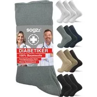 sogzz Diabetikersocken 6-12 Paar Herren 100% Baumwolle ohne Gummi ohne Naht Diabetiker Socken (Ohne Gummibund, 6-Paar)