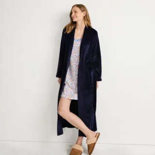 Bademantel aus Plüsch-Fleece für Damen in Petite-Größe, Damen, size: petite, Blau, Polyester, by Lands' End