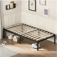 GLIESE Einzelbett 90 x 200 cm Bettgestell (Metallbettgestell), mit Holzlatten, Leise, bodenschonende Pads
