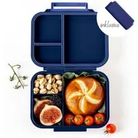 LEKKABOX Lunchbox Mini Kinder Bentobox, 3 Fächer - Brotdose Vesperdose Brotbüchse, Für feuchte Lebensmittel auslaufsicher, inkl. extra Trenner