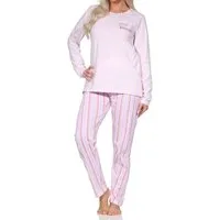 Normann Pyjama Normann Damen langarm Schlafanzug mit Pyjamahose in Streifenoptik
