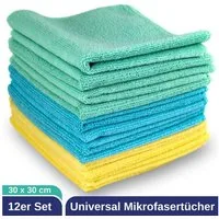 ELEXACLEAN Universal Reinigungstücher Mikrofasertuch (80% Polyester, 20% Polyamid (Mikrofaser), 30x30 cm, Set, 12-tlg., 30x30 cm, fusselfrei, streifenfrei, saugfähig)