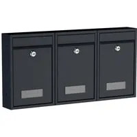 BASI Briefkasten Wandbriefkasten, Maße 320 x 215 x 82 mm (Spar-Set, 3-St), 3er Set, Namensschild, Zylindersch., 2 Schlüssel, anthrazit matt