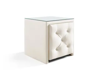 Nachttisch Nachtkonsole ERNESTO 50x50cm in Stoff Elisa Velvet Cremeweiß