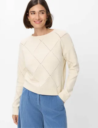 Brax Damen Strickpullover Style LISA dark ecru, Altweiß, Gr. 48