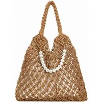MOPUEA Strandtasche Damen Boho Strandtasche Aus Baumwollseil Gehäkelte Tragetasche (Casual Groß Häkeltasche für Urlaub Stadt Reisen, 1-tlg., Große Tragetasche Ausgehöhlte Einkaufstasche)