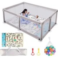 ElitVita Laufgitter Laufstall Baby mit Matte & bunten Kugeln – sicherer Spielbereich, 600D Oxford Stoff, Saugnäpfe & Stahlrahmen–Laufgitter für Kinder