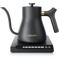 Arendo Wasserkocher Edelstahl, Schwanenhals, mit Temperatureinstellung, Warmhaltefunktion, 0,5 l, 1000 W, Temperaturwahl 40° - 100°, 360° Basis, Retro Design, Sensortasten