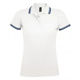 SOLS Damen/Damen Pasadena Tipped Kurzarm-Piqué-Poloshirt (Weiß/Navy)