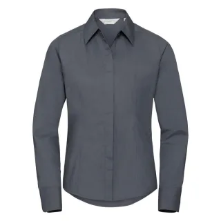 Russell Collection - Popeline-Bluse mit langen Ärmeln - Damen (Grau)