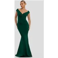 Goddiva Maxikleid Bardot Pleated Maxi Dress Langes Kleid, Bardot Ausschnitt, Schulterfrei