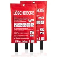 BigDean Löschdecke Fettbrand-Schutz aus Fiberglas – Geprüft nach DIN EN 1869:2001, 100x100 cm, (Packung, 2-St., Löschdecke), Feuer-Löschdecke mit Griffen