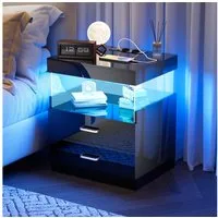Hyaapwod Nachttisch Modern Hochglanz Nachtschrank mit LED und Ladefunktion (1-St), Beistelltisch mit Schubladen und Steckdose