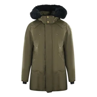 Moose Knuckles Stage Lake Parka-Daunenjacke mit schwarzem Besatz und grüner Farbe