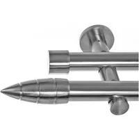 BASIT Gardinenstange Edelstahloptik 20mm mit Wandträgern 120 cm E81, Ø 20 mm, 2-läufig, verschraubt, Metall, H41 120 cm E81 Spitze mit Rillen