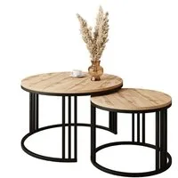Lookway Couchtisch LORI LOFT 2in1 mit Tischplatte in Eiche-Dekor (2er Set), Durchmesser: ⌀70 cm und ⌀50 cm
