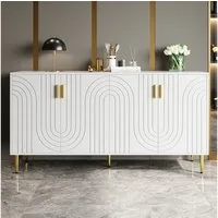 Flieks Sideboard Buffetschrank mit Einzigartigem Wellendesign und goldenen Griffen (152x40x75 cm, 1 St), Kommodechrank mit 4 Türen Wohnzimmer hochglanz Anrichte Weiß
