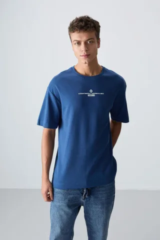 Oversized Baumwollmischung Rundhals-T-Shirt