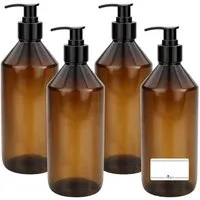 mikken Seifenspender leerer Pumpspender 500 ml PET braun Lotionspender, Dosierspender, (4-tlg., 2er, 4er, 6er, 10er), mit Etiketten, UV-Schutz, bruchsicher, lebensmittelecht
