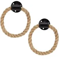 BAYLI Möbelgriff 2er Set Industrial Rohr Handtuchhalter mit Seil für Badezimmer, rusti