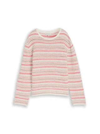 Tom Tailor - Loose Fit Strickpullover mit Streifenmuster pink beige stripe - Gr. - XL
