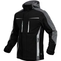 Leibwächter Softshelljacke Flex-Line Herren Übergangsjacke mit Kapuze (atmungsaktive Regenjacke, wasserdichte Softshell Arbeitsjacke) robustes 3-Lagenlaminat-Softshell, Reflektoren für gute Sichtbarkeit
