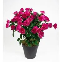 Kunstblume Rosenbusch 30cm im Topf ZF Rosenstrauch Kunstpflanze künstliche Blumen Rosen, Seidenblumen Roß, Höhe 30 cm, Fuchsia