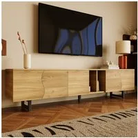 Merax Lowboard mit schlankem Eisenrahmen (1 St., 191 x 38 x 46,5 cm (L x B x H), TV-Ständer TV-Schrank mit geschwungenen Türen & viel Stauraum