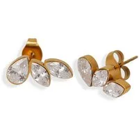 SHELAGO Paar Ohrstecker, Zirkonia Ohrstecker Damen Gold, Blatt Design mit 3 Steinen (1 Paar Ohrstecker, inkl. Schmuckverpackung), Eleganter Damenschmuck, Vergoldeter Edelstahl, Funkelnde Ohrringe