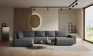 Wohnlandschaft Schlafsofa ARMANDA in Stoff Blur Dunkelgrau langer Schenkel Links