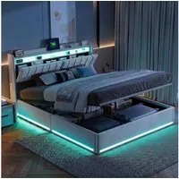 Furnishings Home Polsterbett Stauraumbett Doppelbett LED (Hydraulisch hebbarer Stauraum), Mit LED-Beleuchtung, Bettkasten, Ladefunktion, Samt, 140x200 cm