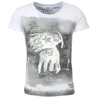 Key Largo T-Shirt T-Shirt Alive Tattoo Hand Print Motiv vintage Look MT00080 V-Auschnitt bedruckt kurzarm slim fit