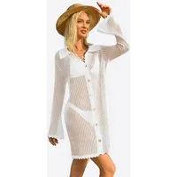 Imily Bela Strandkleid Damen Cover-up mit Lochmuster Knopfleiste Bikini Sommer (Packung, 1-tlg., 1per-Pack) gehäkelt in Unifarbe