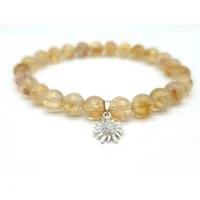 NAHLE Perlenarmband Citrin mit 925 Silber Sonne Naturstein Armband (elegant, modisch, inklusive Schmuckbox), dehnbar - mit 925 Silberperle - in vielen Größen erhältlich
