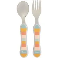 Sigikid Kinderbesteck 2 tlg. Set Gabel und Löffel "4 Freunde" (2-tlg), 1 Personen, Kopf: 100% rostfreier Edelstahl, Griff: 100% ABS