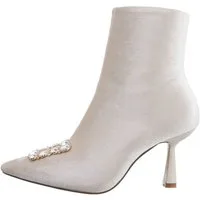 Ital-Design Damen Elegant High-Heel-Stiefelette Pfennig-/Stilettoabsatz High-Heel Stiefeletten in Beige