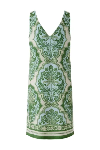 Miss Lagotte - Ärmelloses Sommerkleid mit V-Ausschnitt und Muster blau/grün - Gr. - 36