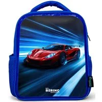 NoBoringSuitcases.com© Rucksack Blau - Roter Rennwagen in der digitalen Geschwindigkeitswelt, Kinderrucksack, Schulrucksack, Freizeitrucksack, Jungen, Kindergarten