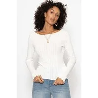 SASSYCLASSY Langarmshirt Pointelle Langarmshirt für Damen Feminines Top mit Lochmuster, gewelltem Saum und U-Boot Ausschnitt
