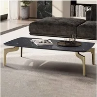 FINEBUY Couchtisch FB102743 Wohnzimmertisch Marmor Optik Schwarz Sofatisch 120 cm Tisch (120x60x30,5 cm, Sofatisch mit Marmor Optik Schwarz), Wohnzimmertisch Kaffeetisch mit Metall-Gestell