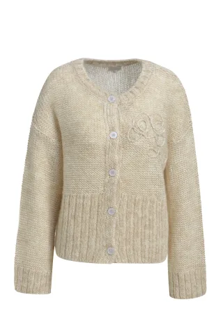 Milano Italy - oversized round neck cardigan with 1/1 sleeves + embroidery - Gr. - S