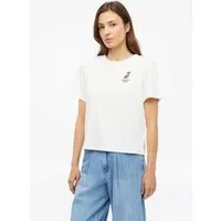 s.Oliver Kurzarmshirt T-Shirt Verkürztes T-Shirt mit Print und Stickerei