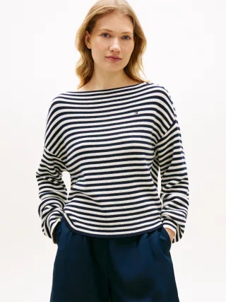 CO CARDI LS SLASH-NK SWT Fine Stp Ivory Pet/Dark N Navy - Gr. - M