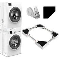 TUWENA Waschmaschinenuntergestell Stapelbausatz/Verbindungsrahmen für Waschmaschine Wäschetrockner, Universal, mit Ratschenseil, Einstellbare Größe