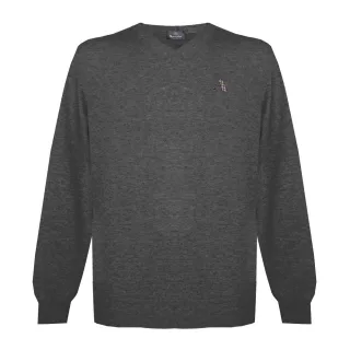 Jumper à chevreuil à manches longues et à col en V Aquascutum avec logo en gris ultra foncé