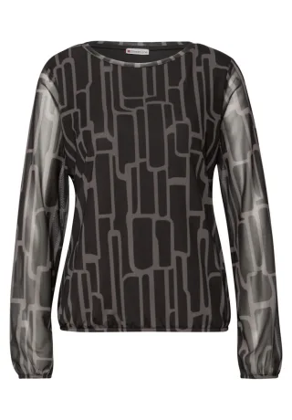 Street One - Gemustertes Mesh Shirt braun - Gr. - 34