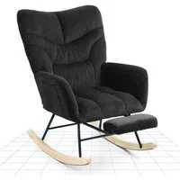 FLEXISPOT Schaukelstuhl mit Hoher Rückenlehne & Fußstütze, Relaxsessel, Schaukelsessel (Moderner Schwingsessel mit Holzkufen, mit Seitentasche), Gepolsterter Relaxsessel für Wohnzimmer & Schlafzimmer